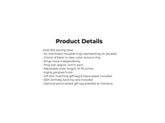 Product details of a silver ring set on a white background