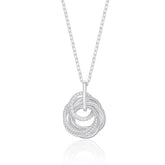Sterling silver 70th birthday necklace with seven interlinked rings, one with cubic zirconia.