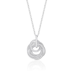Sterling silver 70th birthday necklace with seven interlinked rings, one with cubic zirconia.