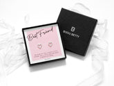 Sterling silver best friend earrings, 10mm heart studs, 925 silver, gift for friend, in Bijou Betty gift box.