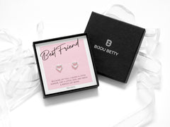 Sterling silver best friend earrings, 10mm heart studs, 925 silver, gift for friend, in Bijou Betty gift box.
