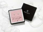 Sterling silver 7mm CZ heart stud earrings in Bijou Betty gift box with colleague card, ideal for thank-yous.
