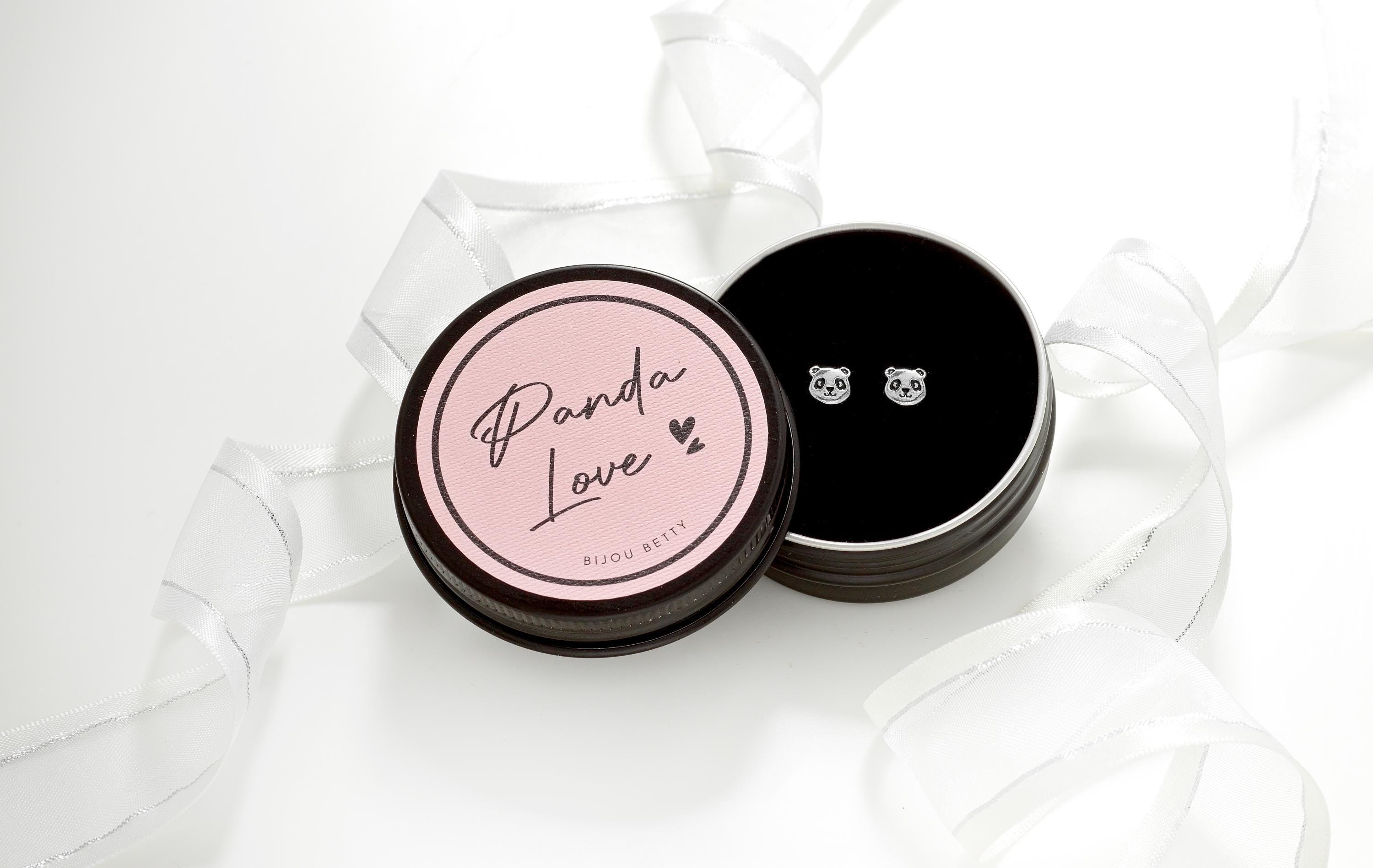 Sterling silver panda earrings in a panda love gift box