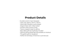 Product details of a ceramic heart keepsake with a daughter quote on a white background
