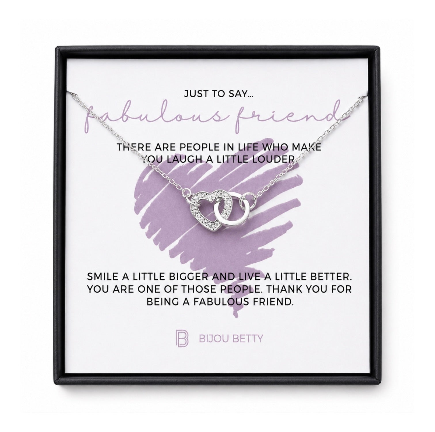 CZ heart and circle necklace displayed on the Fabulous Friend message card.