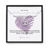 CZ heart and circle necklace displayed on the Fabulous Friend message card.