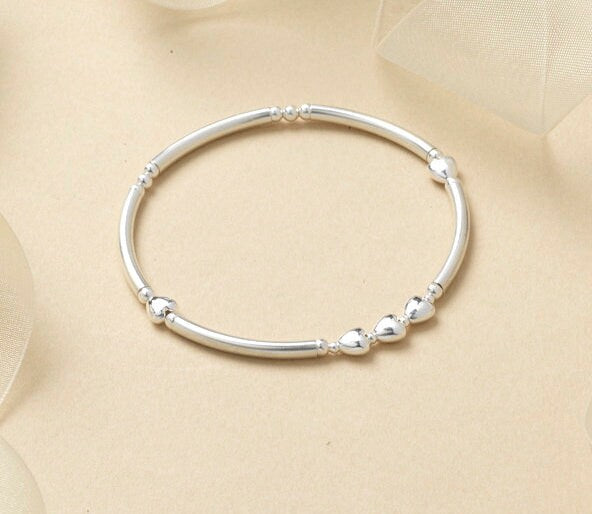 Sterling Silver 50th Birthday Bracelet: Five Heart Beads, Milestone Gift