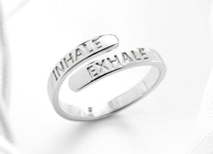 Inhale Exhale Solid Silver Adjustable Ring