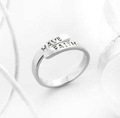 Sterling silver have faith affirmation ring with engraving.