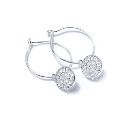 Sterling Silver Hoop Earrings For Women - Silver Disc Earrings -Silver Hoop Disc Earrings - Hoops with Disc - Solid Silver Earrings