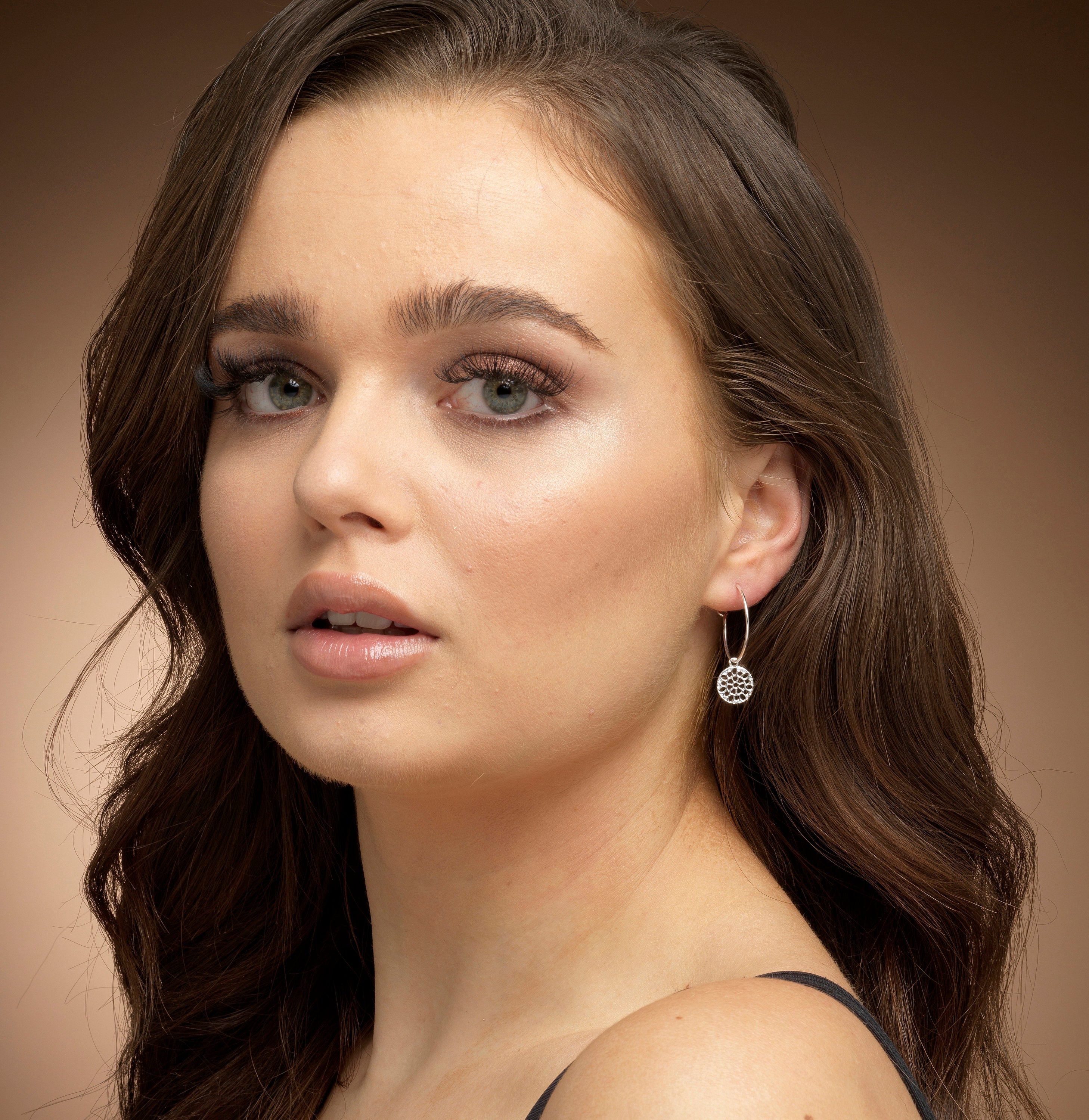 Sterling Silver Hoop Earrings For Women - Silver Disc Earrings -Silver Hoop Disc Earrings - Hoops with Disc - Solid Silver Earrings