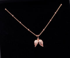 Rose gold angel wing sympathy necklace with 14mm pendant.