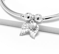 Silver Angel Wing Bracelet For Women, Beaded Stacking Bracelets Gift For Her Guardian Angel Sentimental Memorial Jewellery Loss of Loved One
