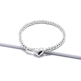 Heart Charm Beaded Stretch Bracelet, Puffy Heart Bracelet, Beaded Bracelet, Sterling Silver Bracelet, Heart Bracelet, Stacking Bracelet