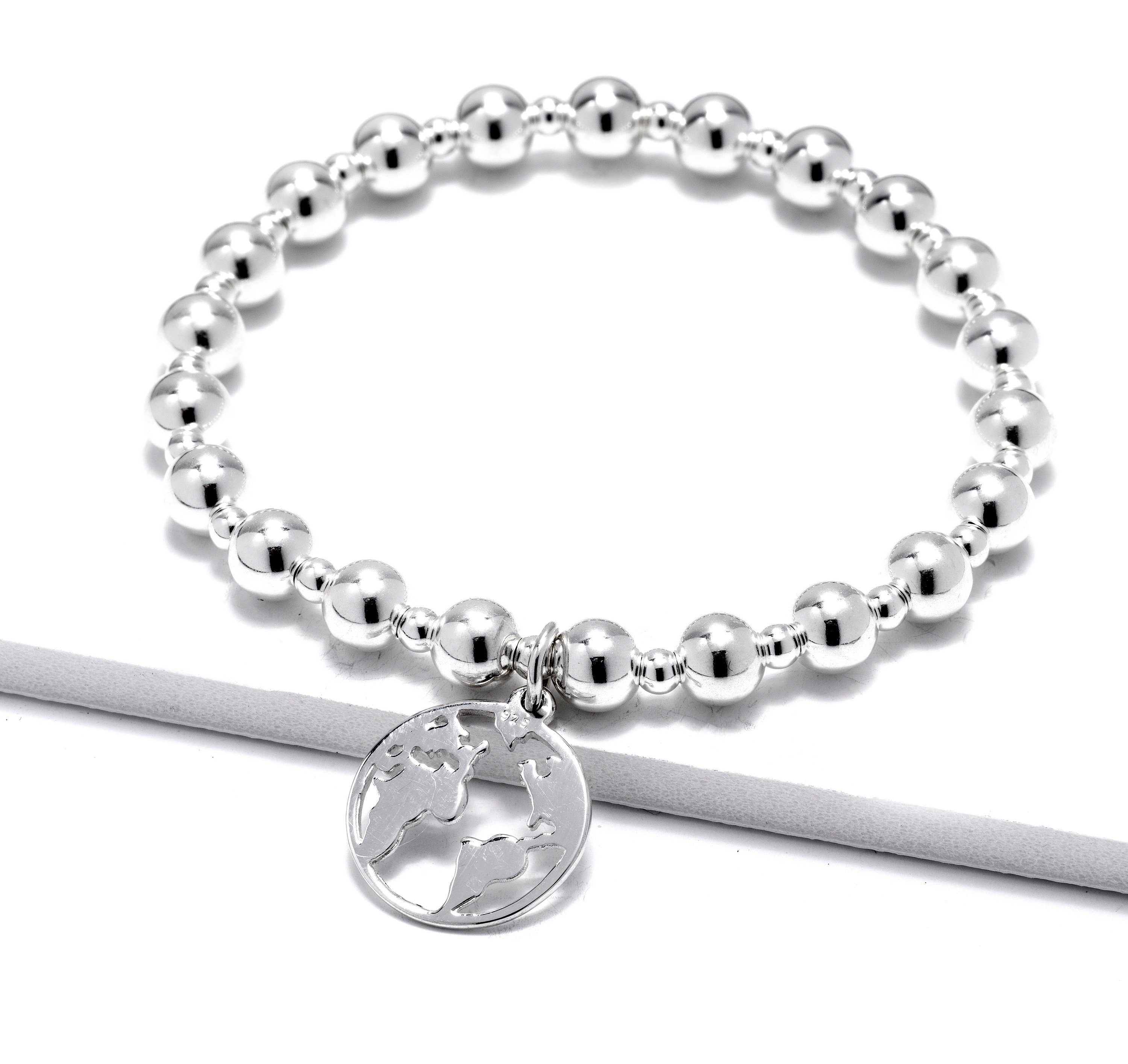 Silver Bead World Map Bracelet.
