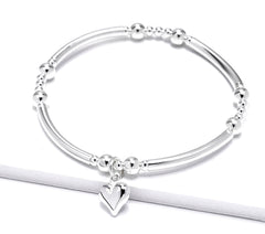 Close-up of 925 silver heart bracelet with 5mm/3mm beads, perfect for 21st birthday gifts for sisters.