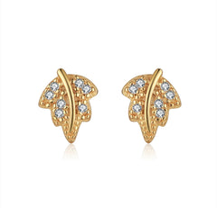 Gold plated leaf CZ stud earrings in Bijou Betty gift box.