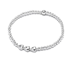 Sterling silver mum heart bracelet with three beads.