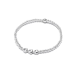Sterling silver friendship heart bracelet with three heart beads.