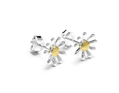 Sterling silver daisy stud earrings with gold centre.