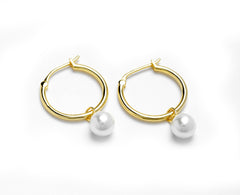 Sterling silver gold pearl hoop earrings in Bijou Betty gift box.