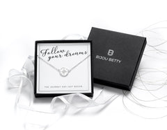 Sterling silver compass necklace in Bijou Betty gift box.