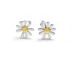 Sterling silver daisy stud earrings with gold centre.
