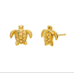 Sterling silver with 14k gold plated turtle stud earrings in Bijou Betty gift box