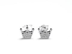 Sterling silver crown stud earrings with CZ stones in Bijou Betty gift box.