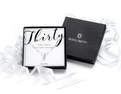 Sterling silver 30th birthday necklace in Bijou Betty gift box.