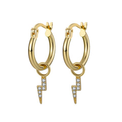 CZ Lightning Bolt Huggie Hoop Earrings in Sterling Silver, Silver or Gold, Lightning Bolt Hoop Earrings, Lightning Bolt Everyday Earrings