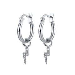 CZ Lightning Bolt Huggie Hoop Earrings in Sterling Silver, Silver or Gold, Lightning Bolt Hoop Earrings, Lightning Bolt Everyday Earrings