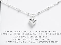Sterling silver best friend heart necklace in Bijou Betty gift box.