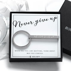 Never give up keyring in Bijou Betty gift box.