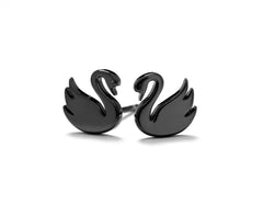 Sterling silver black swan stud earrings with black plating.