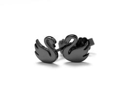 Sterling silver black swan stud earrings with black plating.