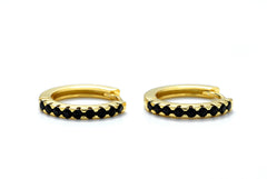 14mm Black CZ Huggies in Gold Plating - Stylish and Elegant Earrings