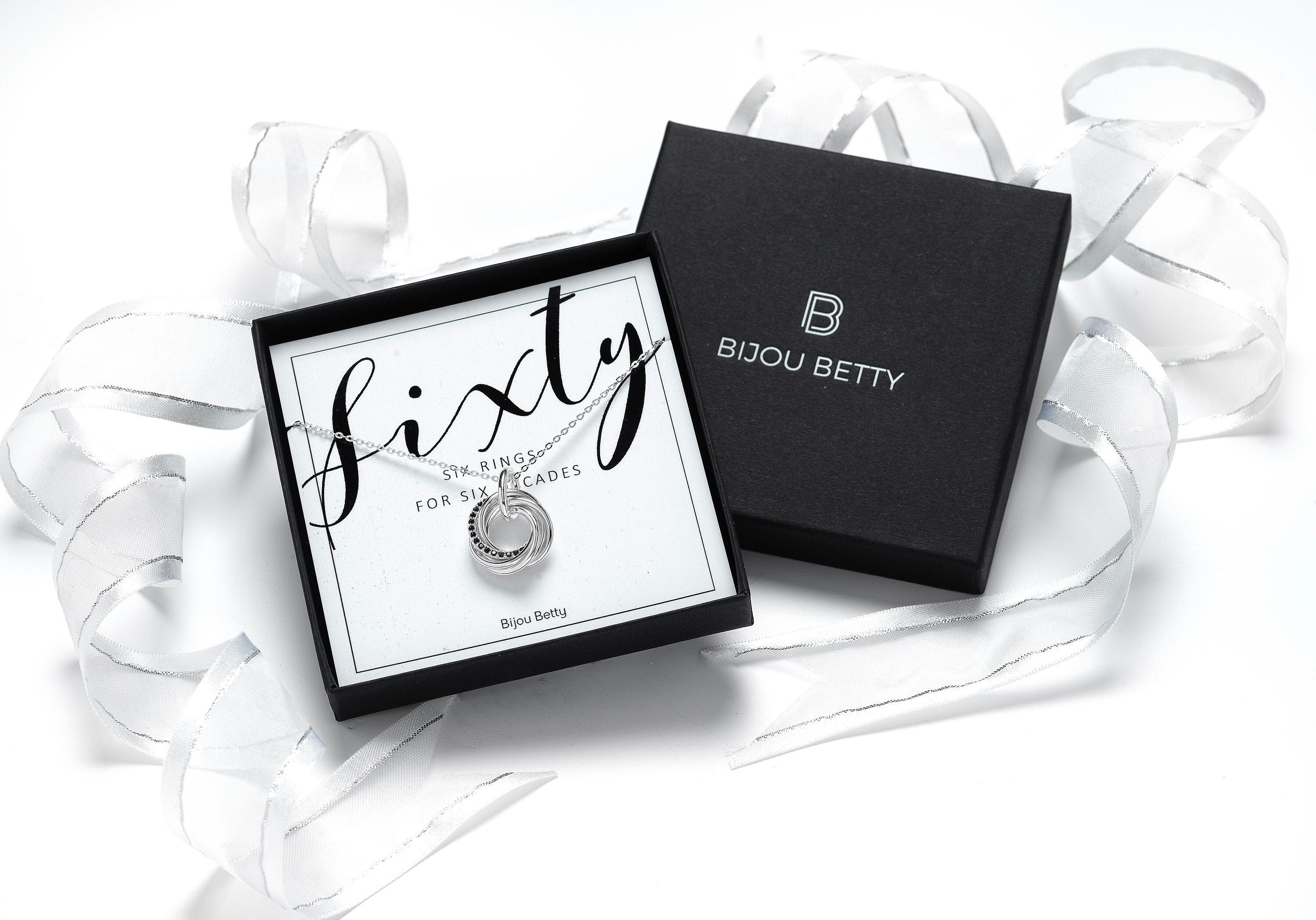 Sterling Silver 60th Birthday Milestone 6 Ring Necklace.