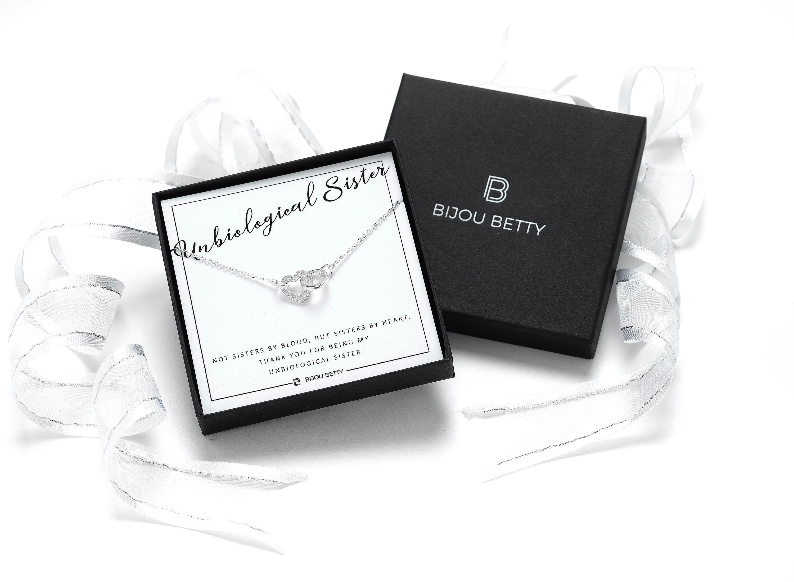 925 sterling silver necklace, best friend gift, cubic zirconia heart and circle pendant, Bijou Betty luxe gift box.