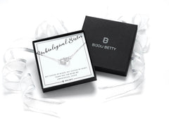 925 sterling silver necklace, best friend gift, cubic zirconia heart and circle pendant, Bijou Betty luxe gift box.