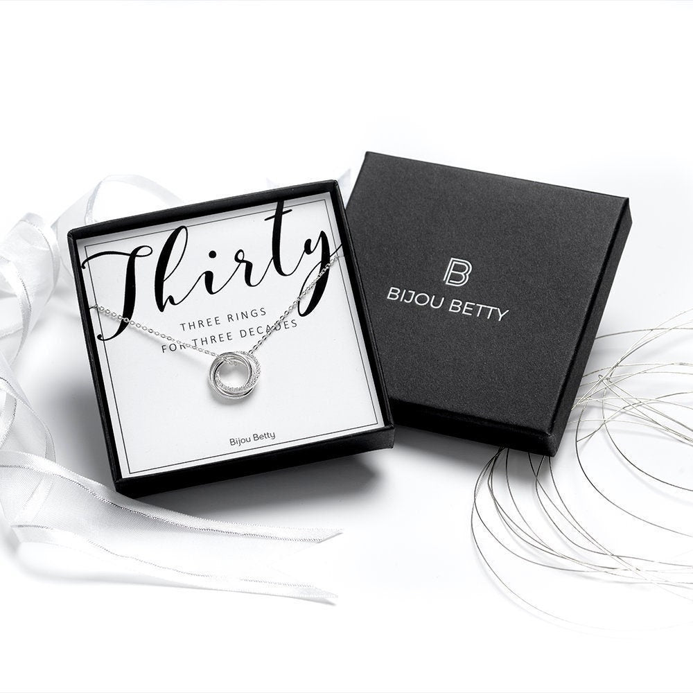 Silver 30th necklace with 3 interlinked rings