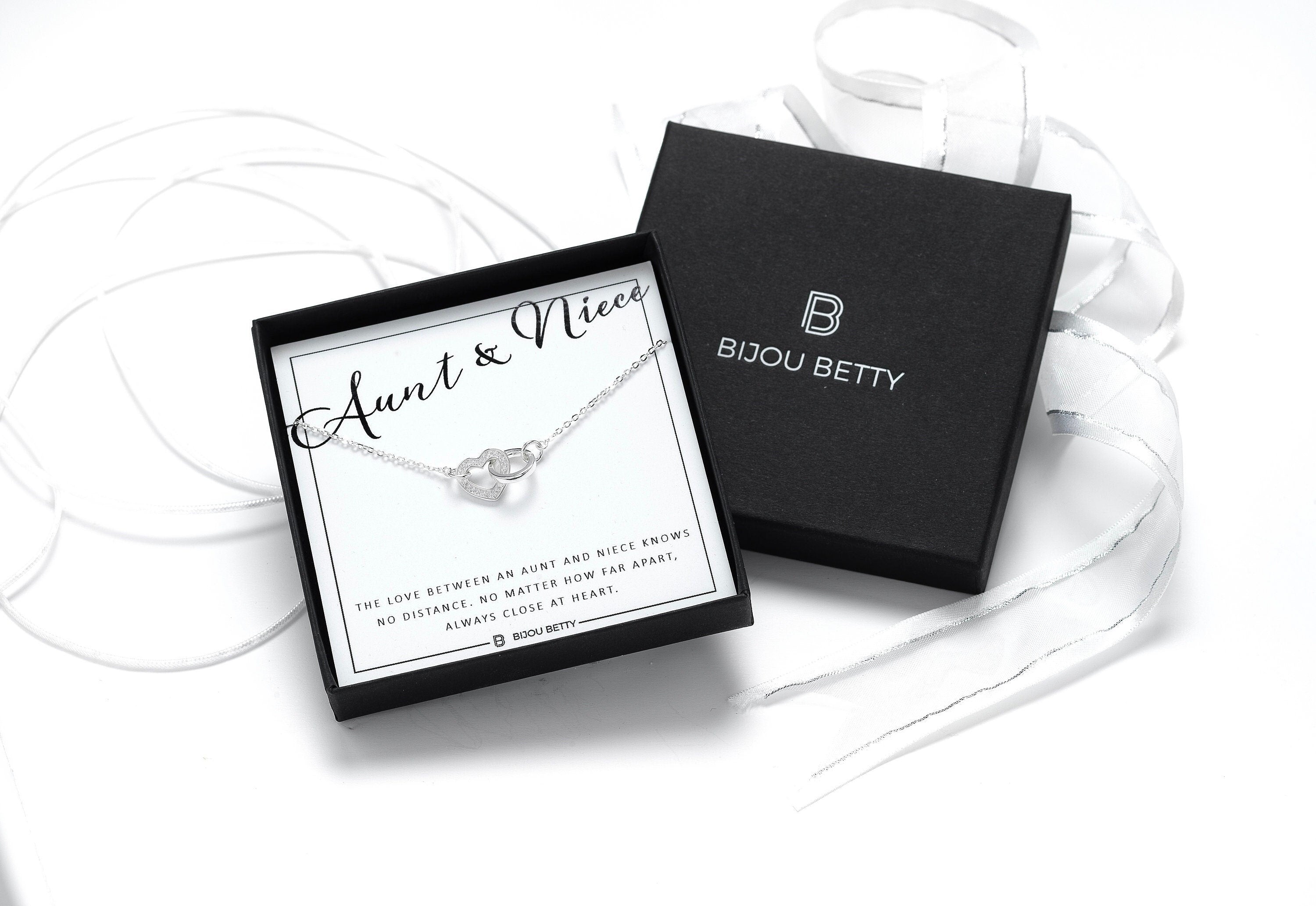 Sterling silver aunt niece necklace in Bijou Betty gift box.