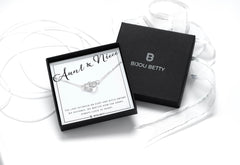 Sterling silver aunt niece necklace in Bijou Betty gift box.