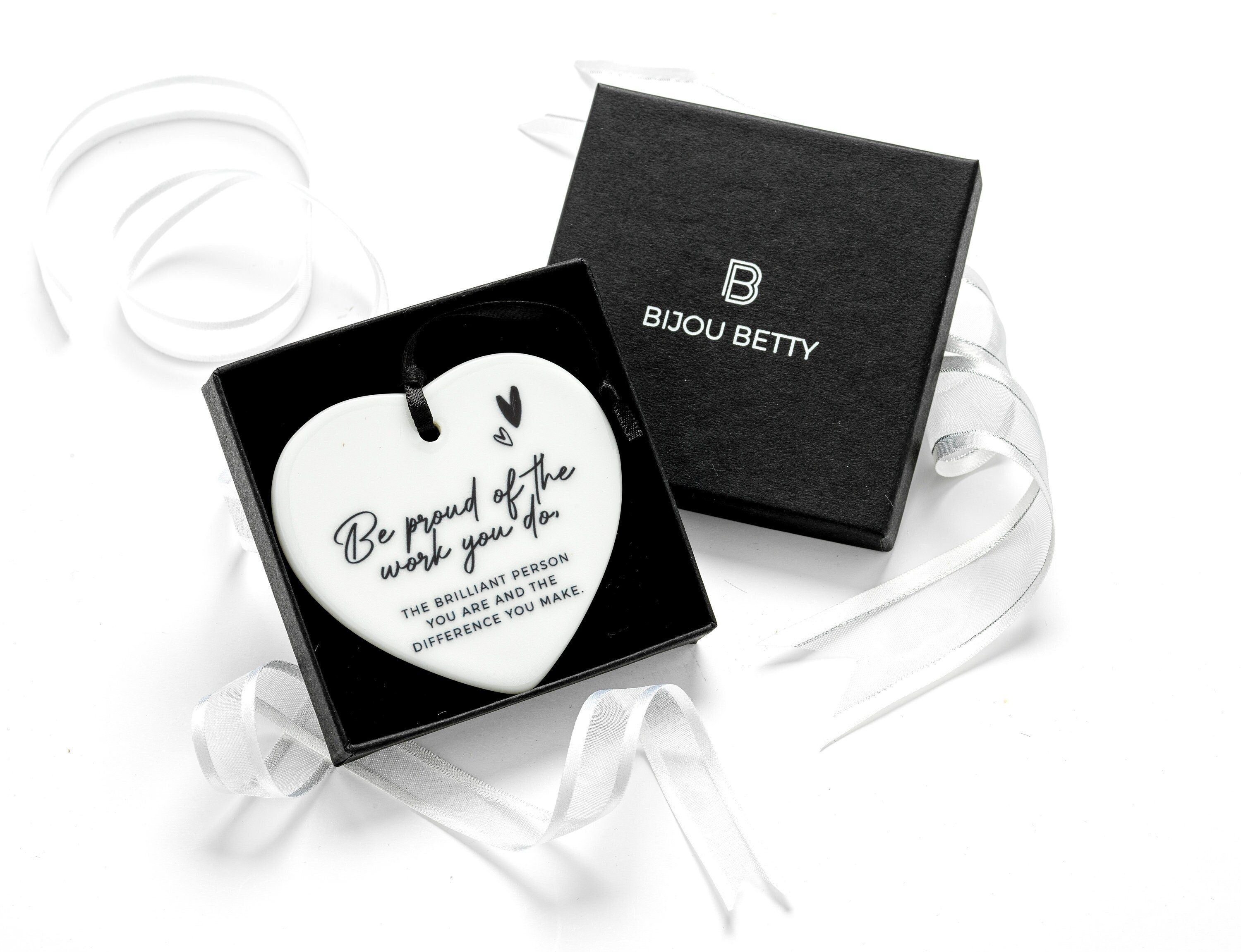 Ceramic proud of you heart keepsake in a optional Bijou Betty gift box.