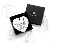 Ceramic proud of you heart keepsake in a optional Bijou Betty gift box.