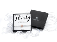 Sterling silver 30th birthday 3 ring bracelet in gift box with bag.