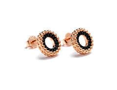 Rose gold plated 18th birthday circle earrings with black CZ stones.