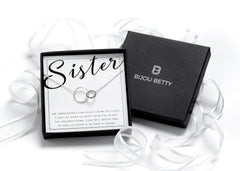 Sterling silver sisters 2 interlocking circles necklace in Bijou Betty gift box.