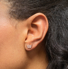 Sterling silver crown stud earrings with rose gold platings and CZ stones in Bijou Betty gift box.