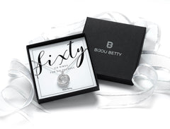Sterling silver 60th birthday necklace in Bijou Betty gift box.